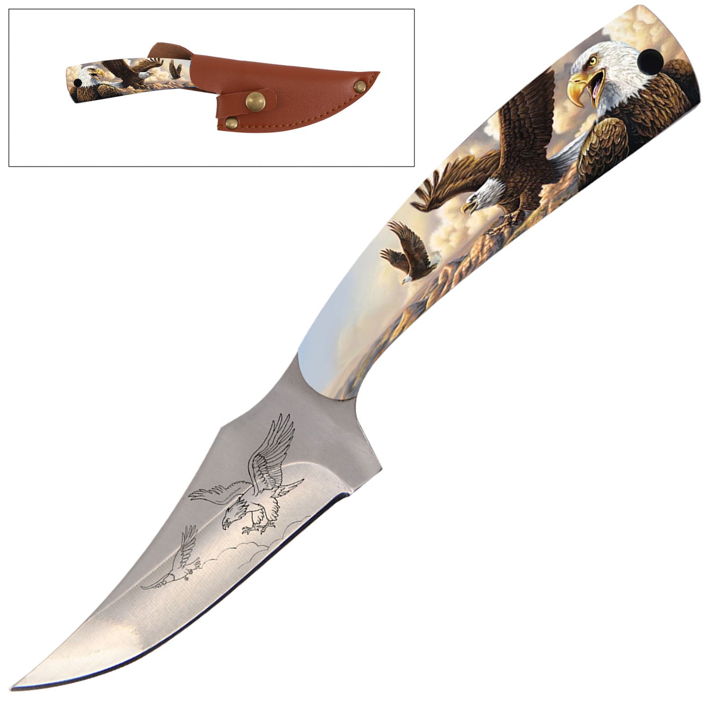 7 Inch Full Tang Fixed Blade Knife Flying Eagle Handle for Hunting, Skinning Collectible Weapons - Tophatter Daily Deals
