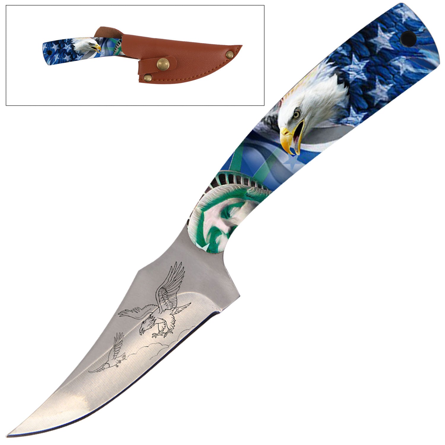 7" Full Tang Fixed Blade Knife American Eagle Handle for Hunting, Skinner Knife - Tophatter's Guns'N'Weapons Store Collectible Weapons - Tophatter Daily Deals