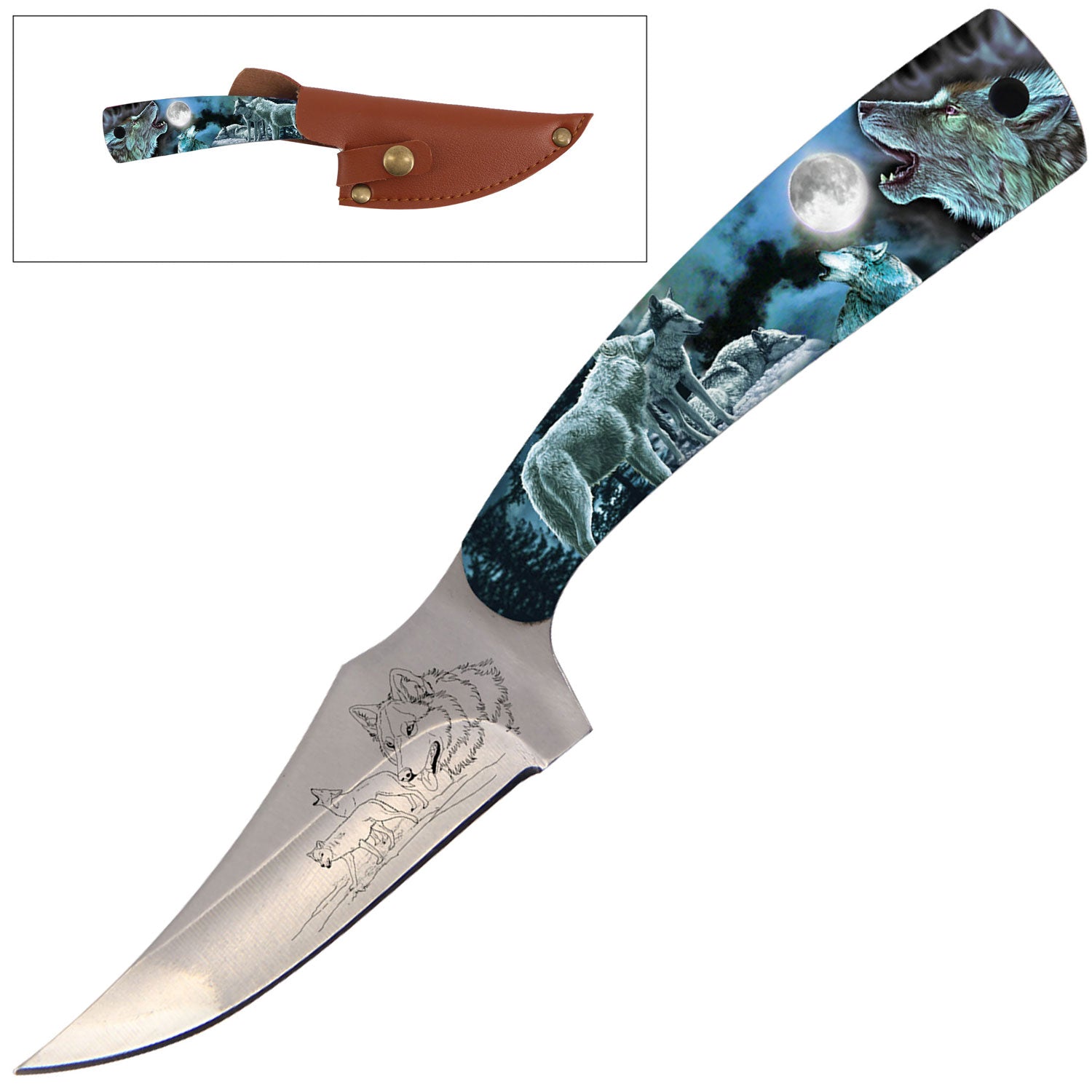 7" Full Tang Fixed Blade Knife Roaring Wolf Handle for Hunting, Skinner Knife - Tophatter's Guns'N'Weapons Store Collectible Weapons - Tophatter Daily Deals