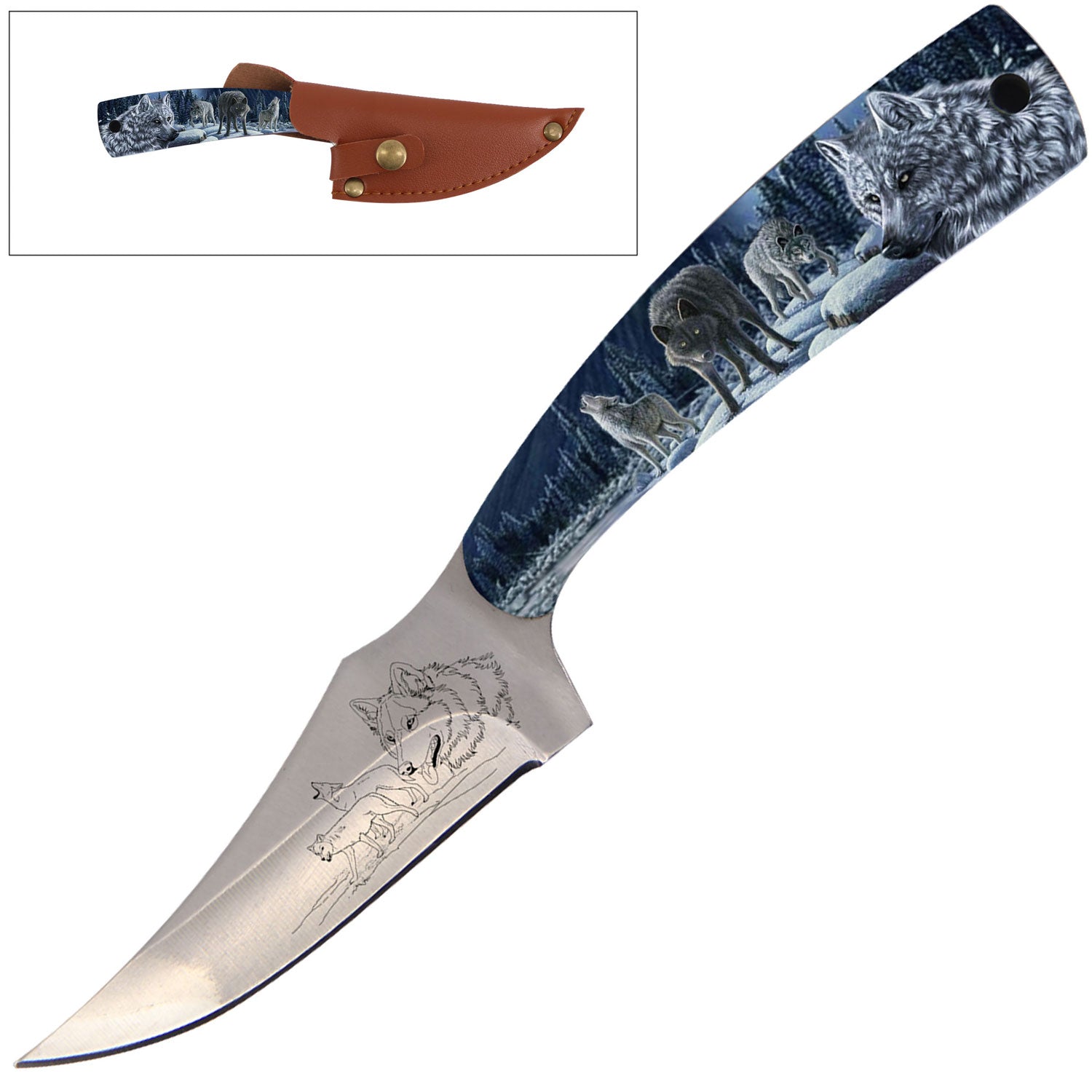 7" Full Tang Fixed Blade Knife Wolf Handle for Hunting, Skinner Knife - Tophatter's Guns'N'Weapons Store Collectible Weapons - Tophatter Daily Deals