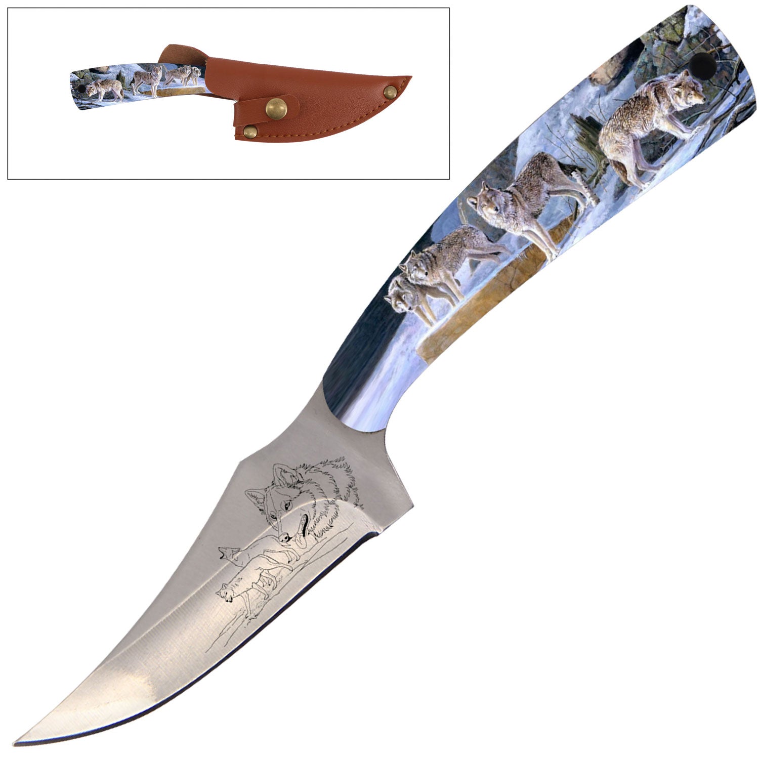 7 Inch Full Tang Fixed Blade Knife Wolf Handle for Hunting, Skinner Knife Collectible Weapons - Tophatter Daily Deals