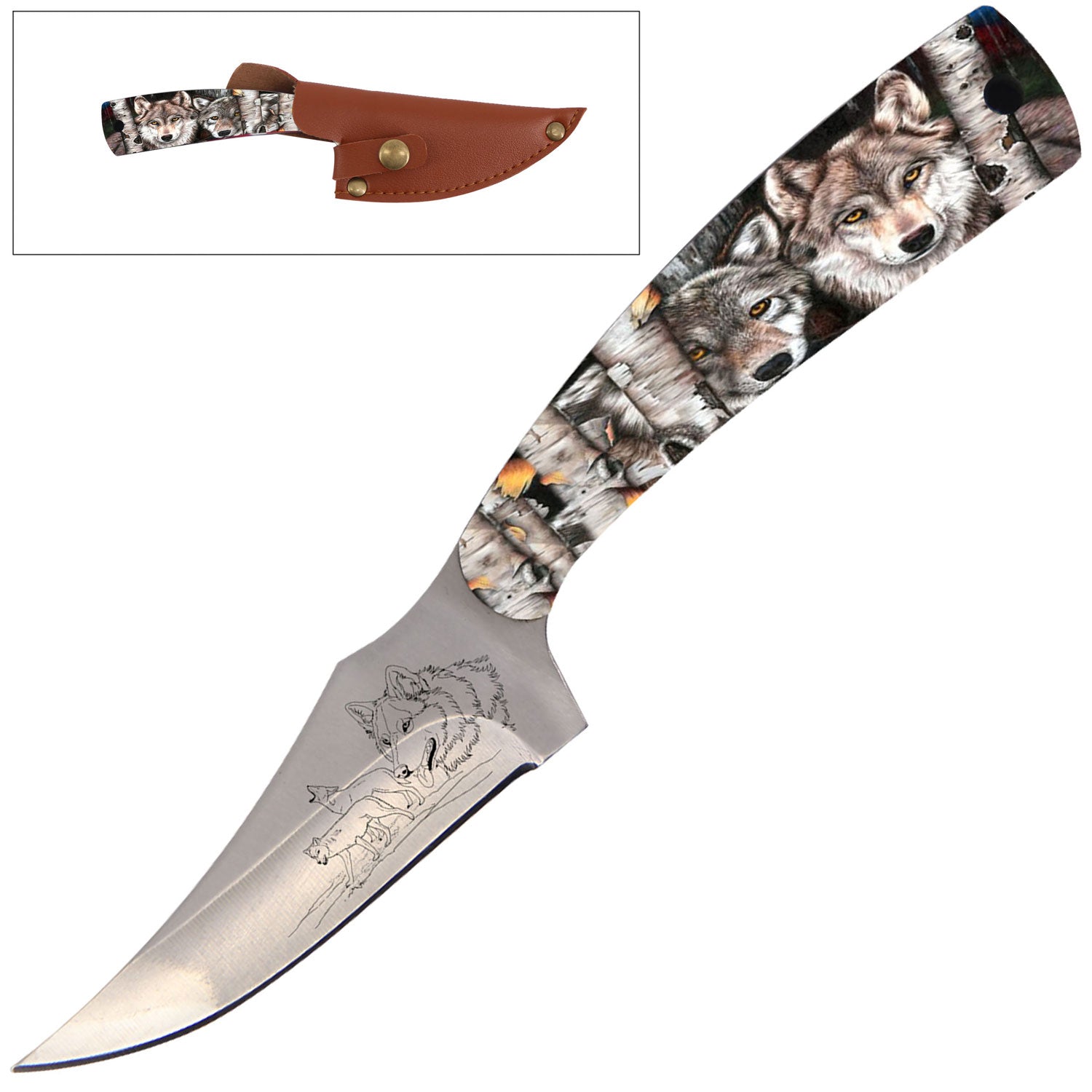 7 Inch Full Tang Fixed Blade Skinner Knife Wolf Handle for Hunting, Skinning Collectible Weapons - Tophatter Daily Deals