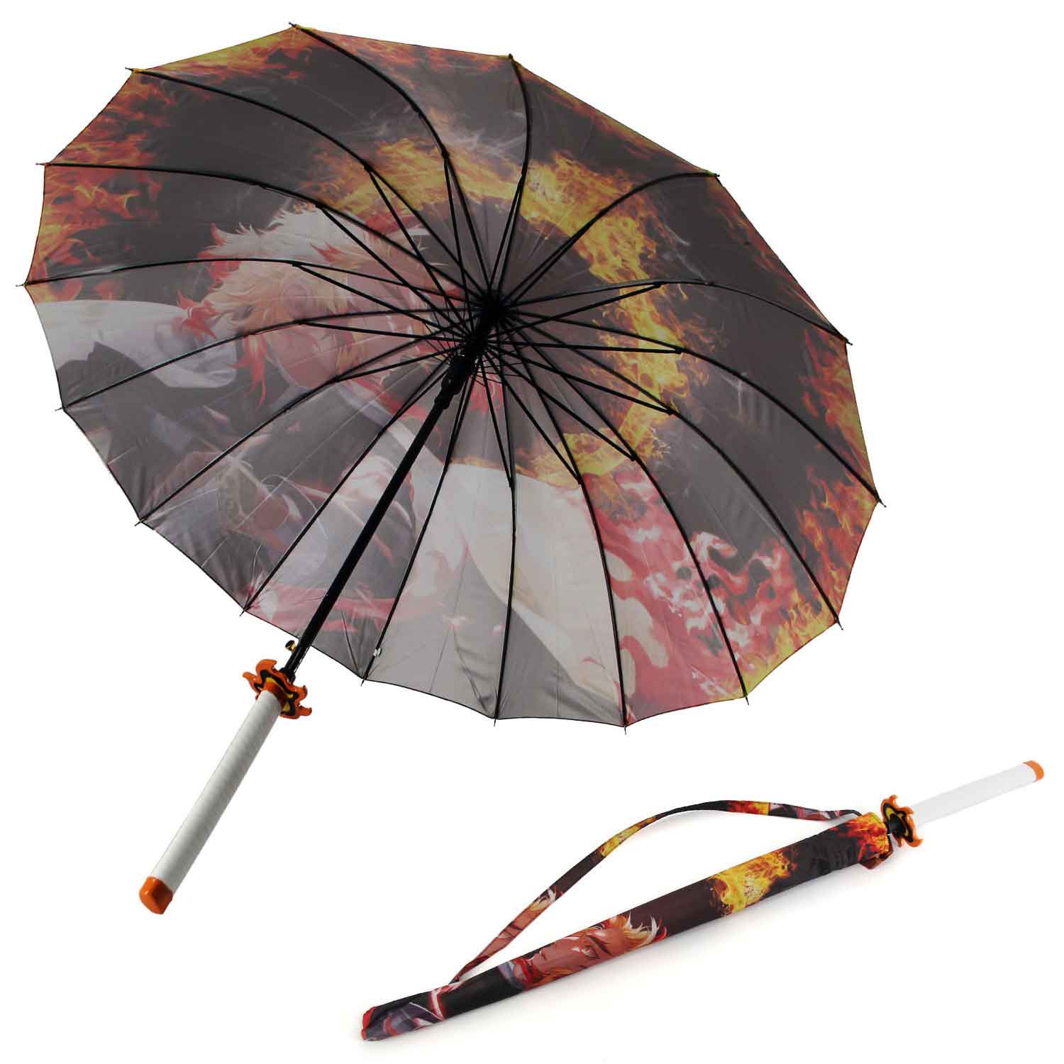 Rengoku Kyoujurou Anime Demon Slayer Cosplay Umbrella Automatic Folding - TOPHATTER'S ARMORY DEALS Collectible Weapons - Tophatter Daily Deals