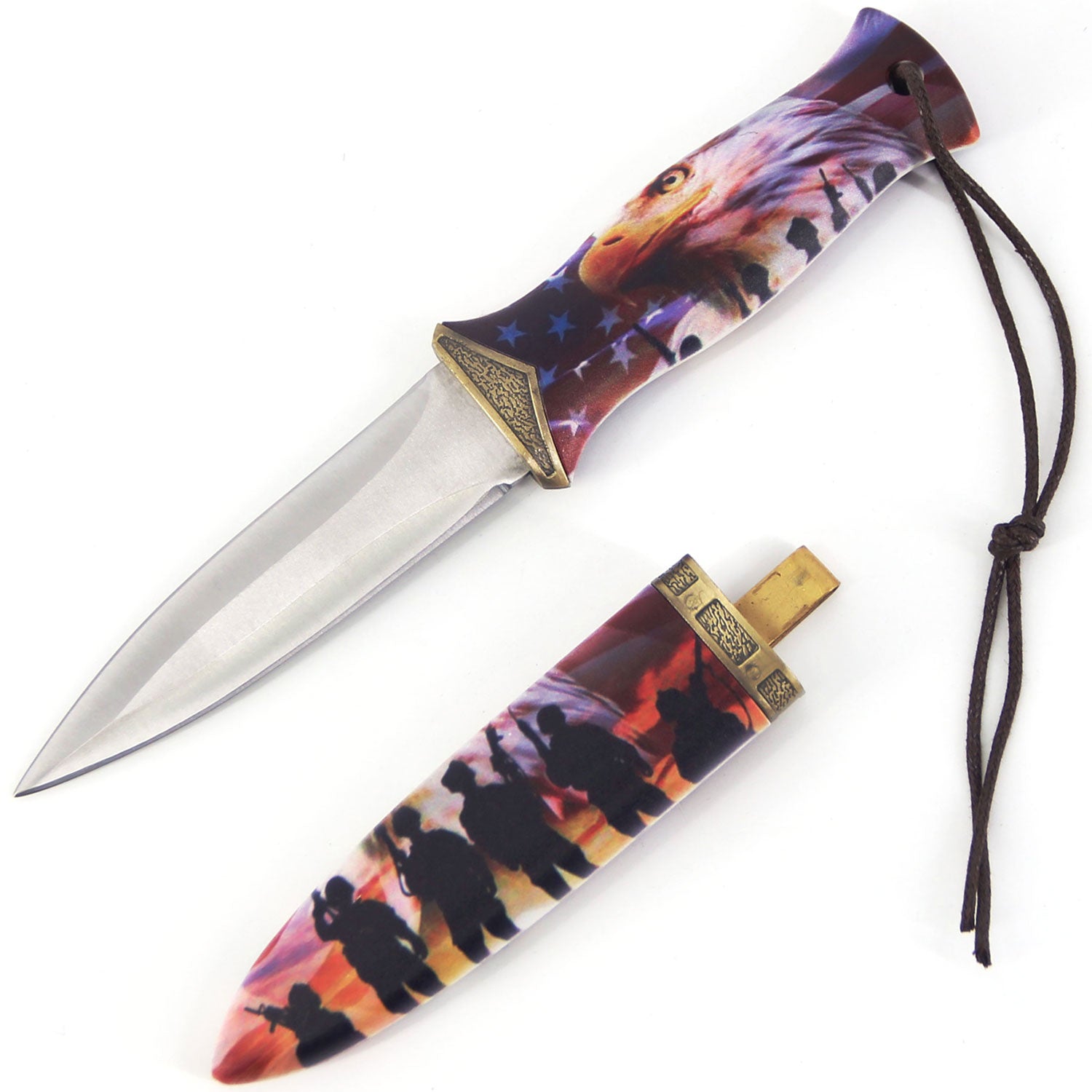 8 Inch Double Edge Blade American Bald Eagle Military Boot Knife With Clip Collectible Weapons - Tophatter Daily Deals