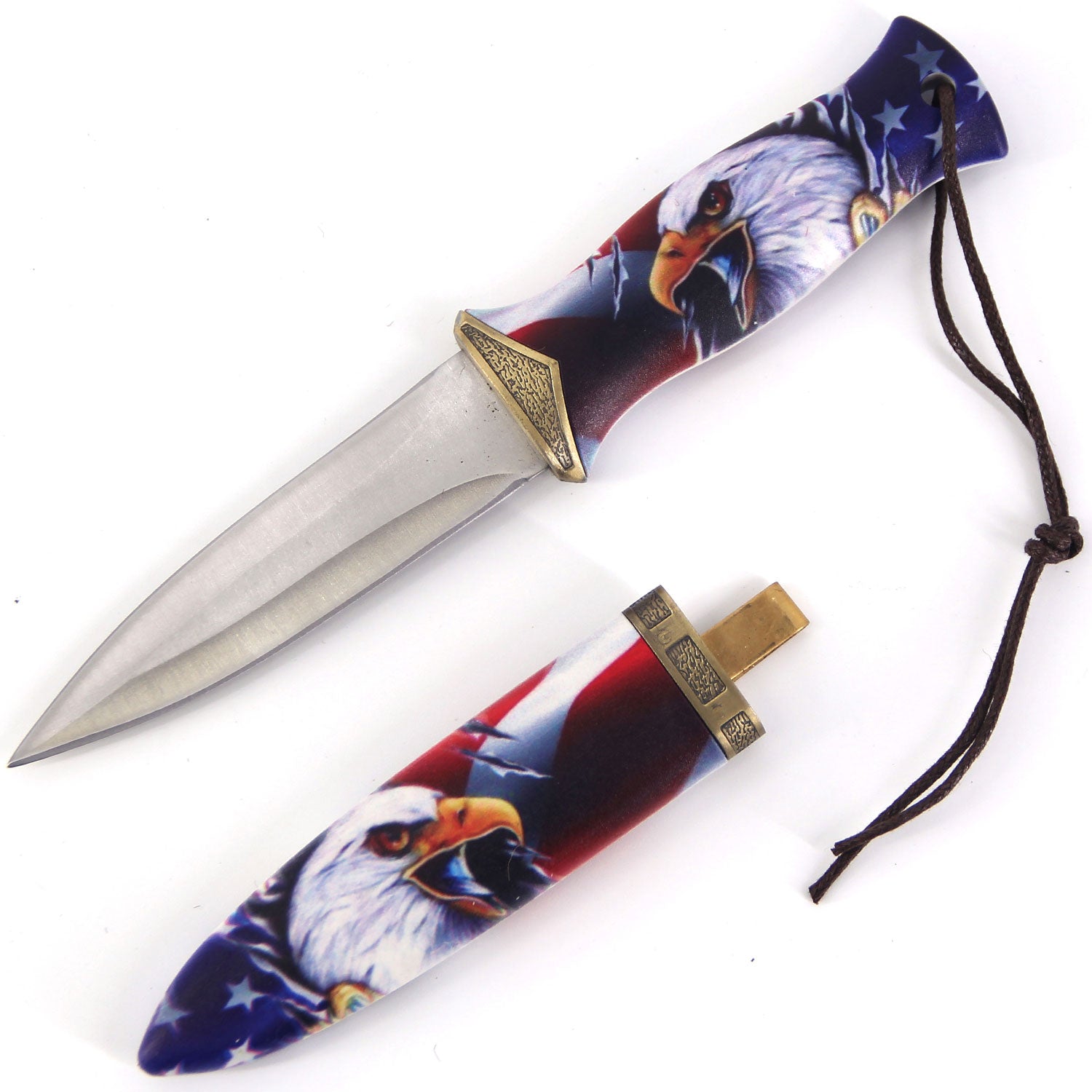 8 Inch Double Edge Blade American Bald Eagle Boot Knife With Clip - TOPHATTER'S ARMORY DEALS Collectible Weapons - Tophatter Daily Deals