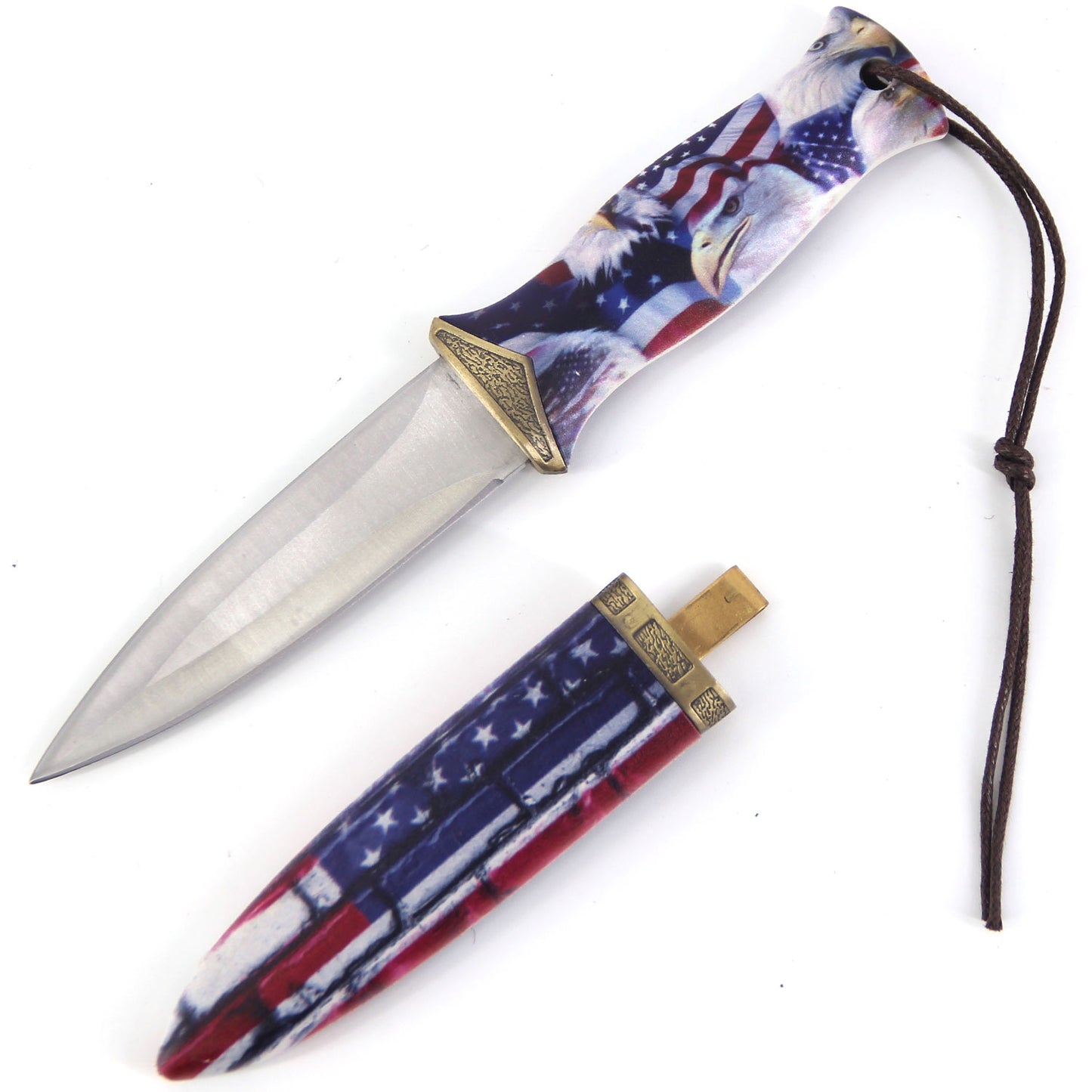 8 Inch Double Edge Blade USA Flag Bald Eagle Boot Knife With Clip - Tophatter's Army Products & Self Defense Collectible Weapons - Tophatter Daily Deals