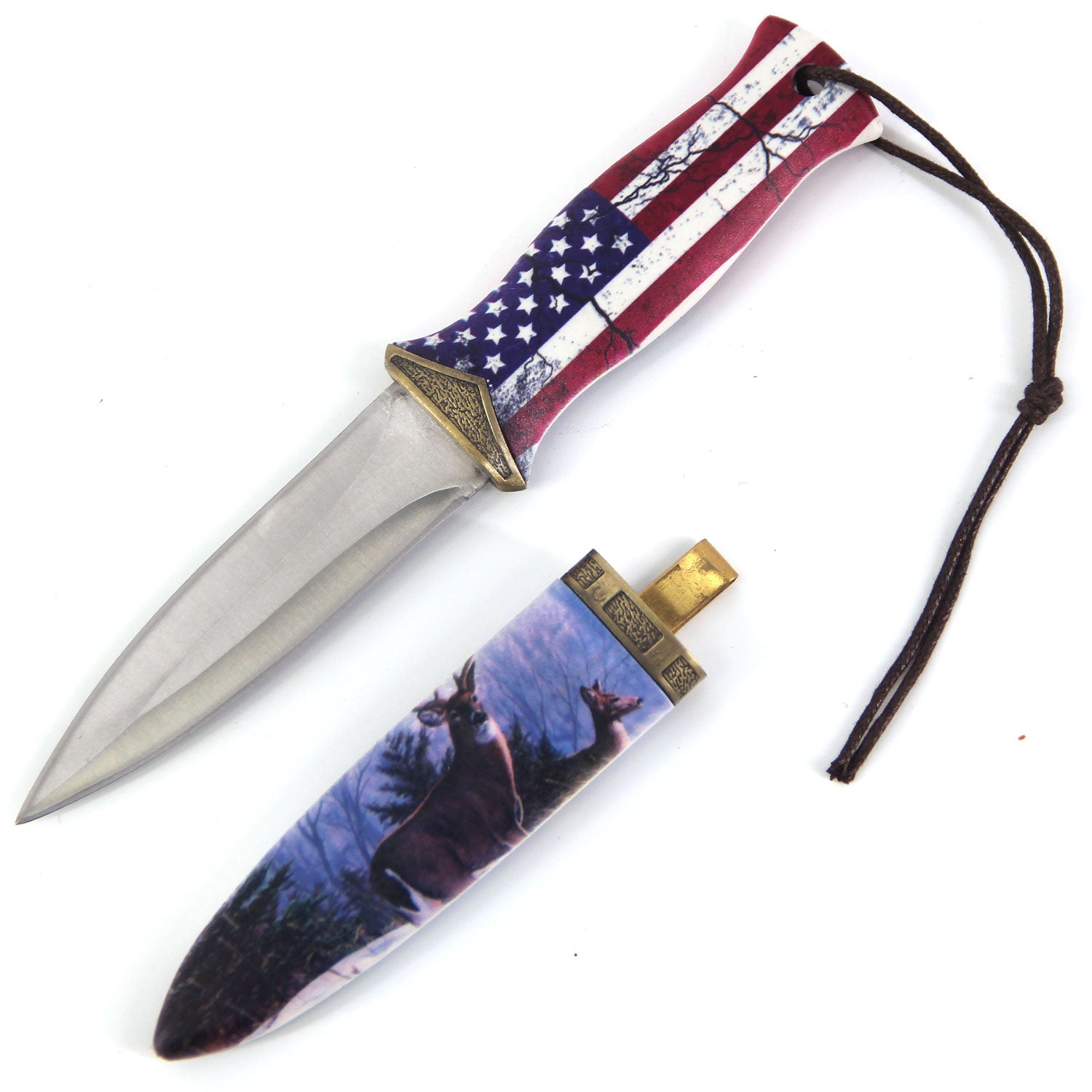 8 Inch Double Edge American Flag Handle Boot Knife With Clip - TOPHATTER'S ARMORY DEALS Collectible Weapons - Tophatter Daily Deals