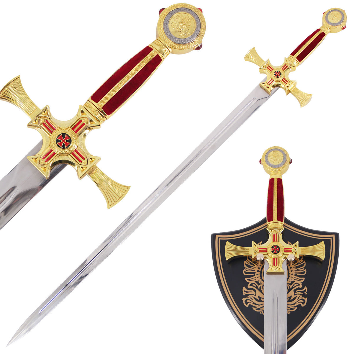 Premium Templar Knight Sword with Display Plaque - Tophatter's Guns'N'Weapons Store - FREE SHIPPING Collectible Weapons - Tophatter Daily Deals