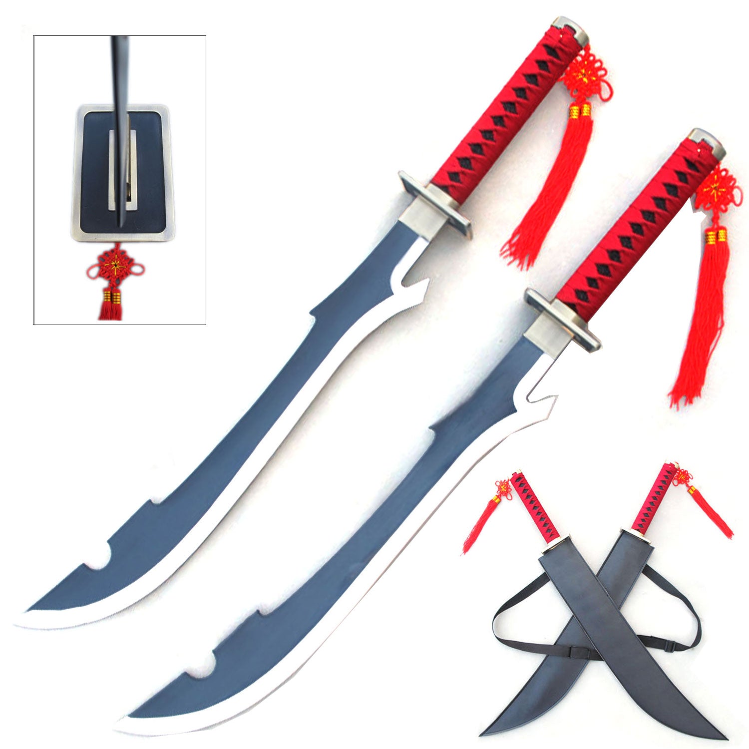 Kyouraku Shunsui Twin Sword Set - 33" Blades, Red Nylon Grip - Tophatter's Inc. Weapons Store Online Collectible Weapons - Tophatter Daily Deals