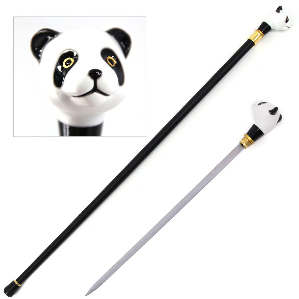 Black White Panda Handle Walking Cane Sword Fashion Decorative Collectible Weapons - Tophatter Daily Deals