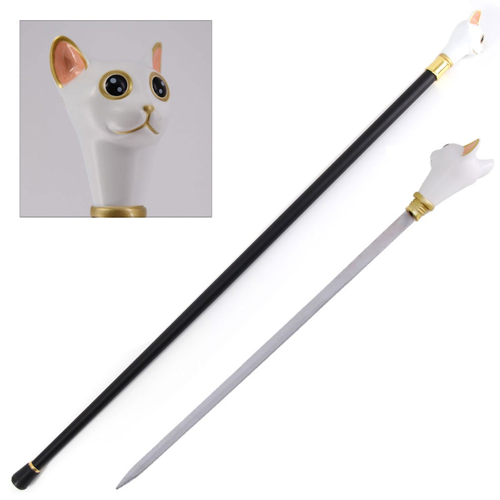 White Luxury Cat Handle Walking Cane Sword Fashion Decorative Collectible Weapons - Tophatter Daily Deals