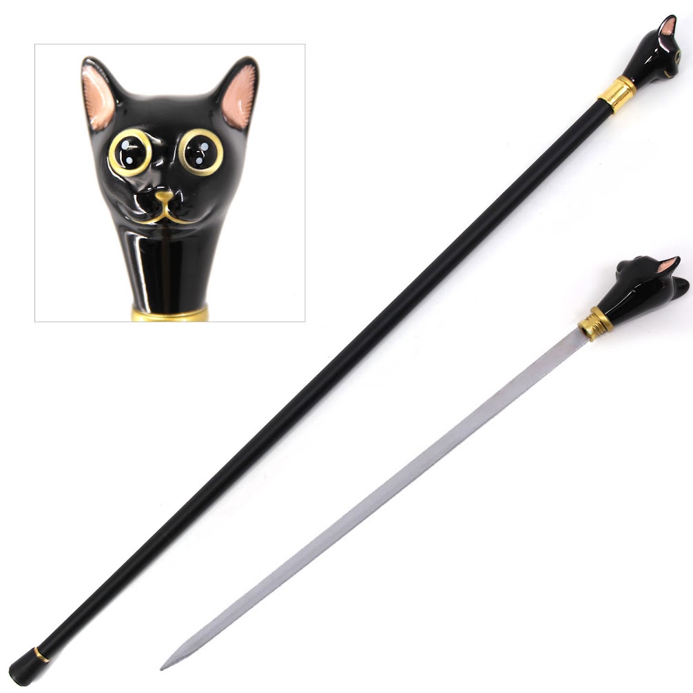 Black Luxury Cat Handle Walking Cane Sword Fashion Decorative - TOPHATTER'S ARMORY DEALS Collectible Weapons - Tophatter Daily Deals