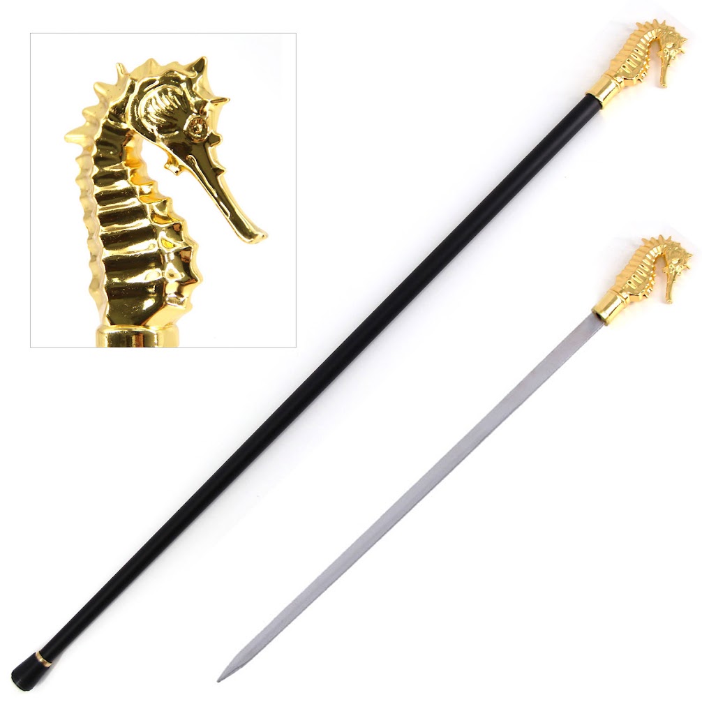 Golden Luxury Hippocampus Sea Horse Handle Cane Sword - Tophatter's Guns'N'Weapons Store Collectible Weapons - Tophatter Daily Deals