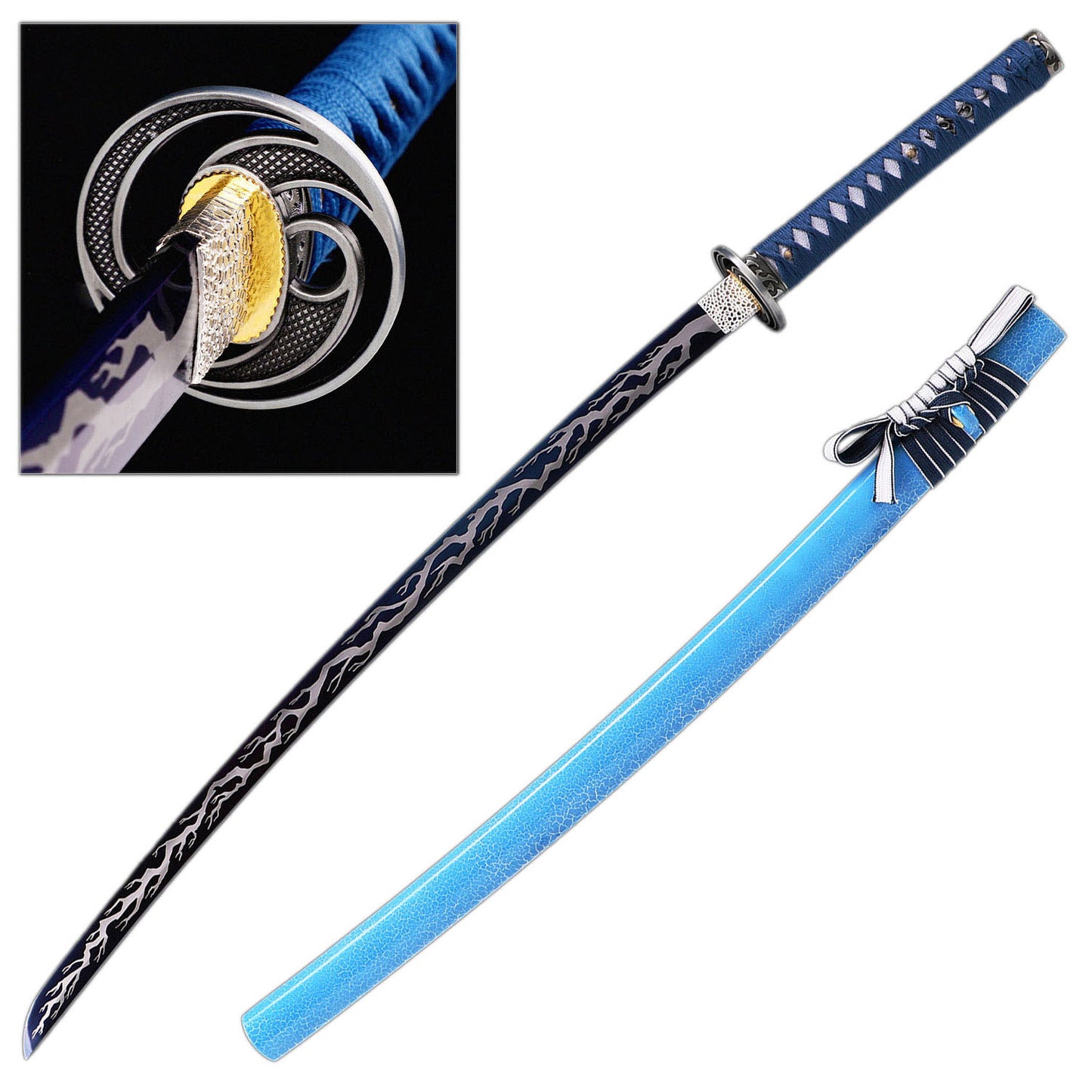 Battle Ready Blue Lightning Storm Katana | 1065 Carbon Steel Collectible Weapons - Tophatter Daily Deals