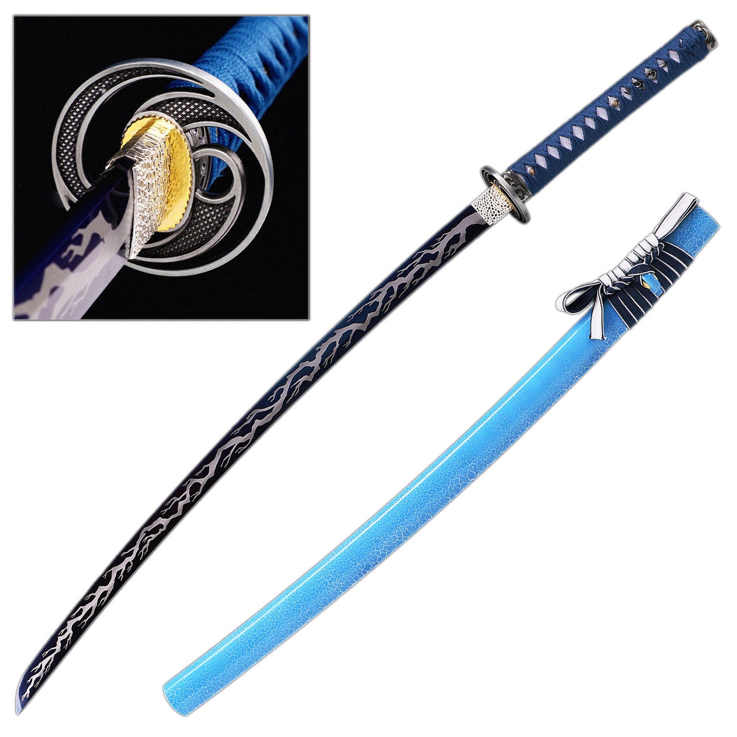 Battle Ready Blue Lightning Storm Katana | 1065 Carbon Steel - Tophatter's Guns'N'Weapons Store - FREE SHIPPING Collectible Weapons - Tophatter Daily Deals