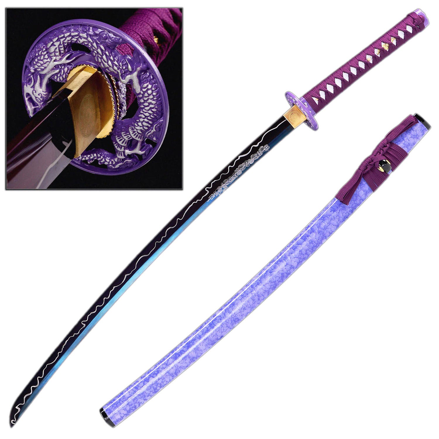 Battle Ready Purple Dragon Storm Katana | 1065 Carbon Steel Collectible Weapons - Tophatter Daily Deals