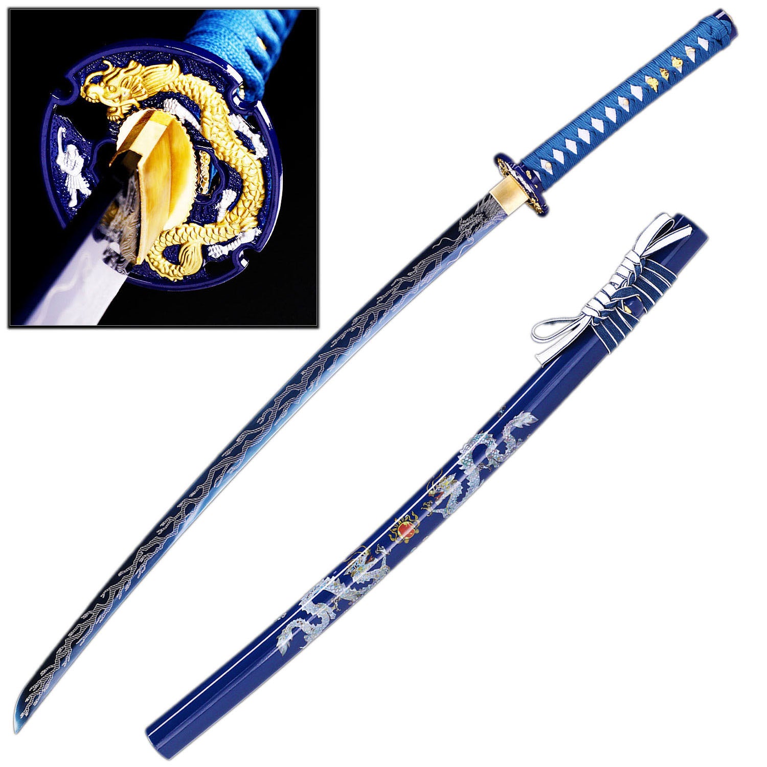 Battle Ready Blue Dragon Storm Katana | 1065 Carbon Steel Collectible Weapons - Tophatter Daily Deals