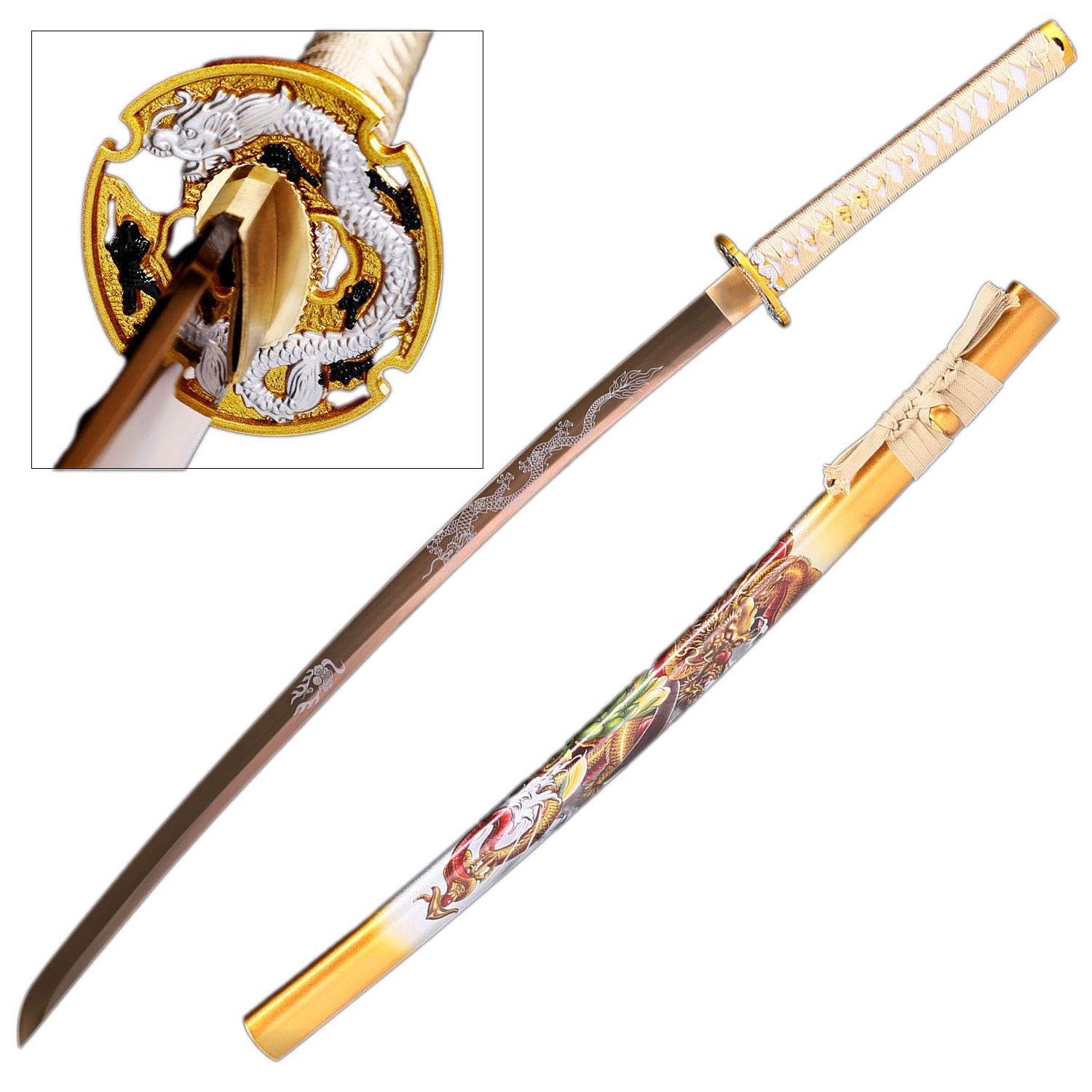 Battle Ready Golden Dragon Storm Katana | 1065 Carbon Steel - Tophatter's Guns'N'Weapons Store Collectible Weapons - Tophatter Daily Deals
