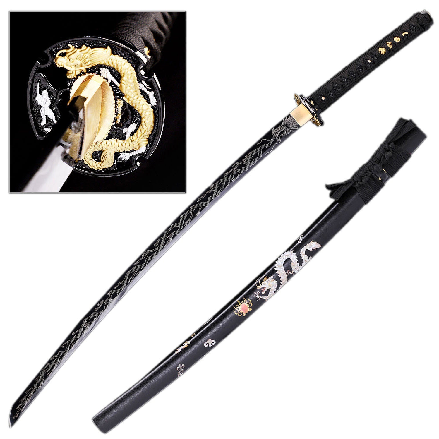 Battle Ready Black Dragon Storm Katana | 1065 Carbon Steel - Tophatter's Guns'N'Weapons Store Collectible Weapons - Tophatter Daily Deals