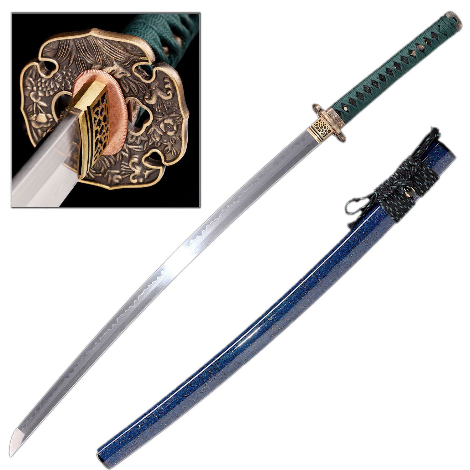 T8 High Carbon Steel Clay Tempered Handmade Green Katana Samurai Sword - Tophatter's Guns'N'Weapons Store Collectible Weapons - Tophatter Daily Deals