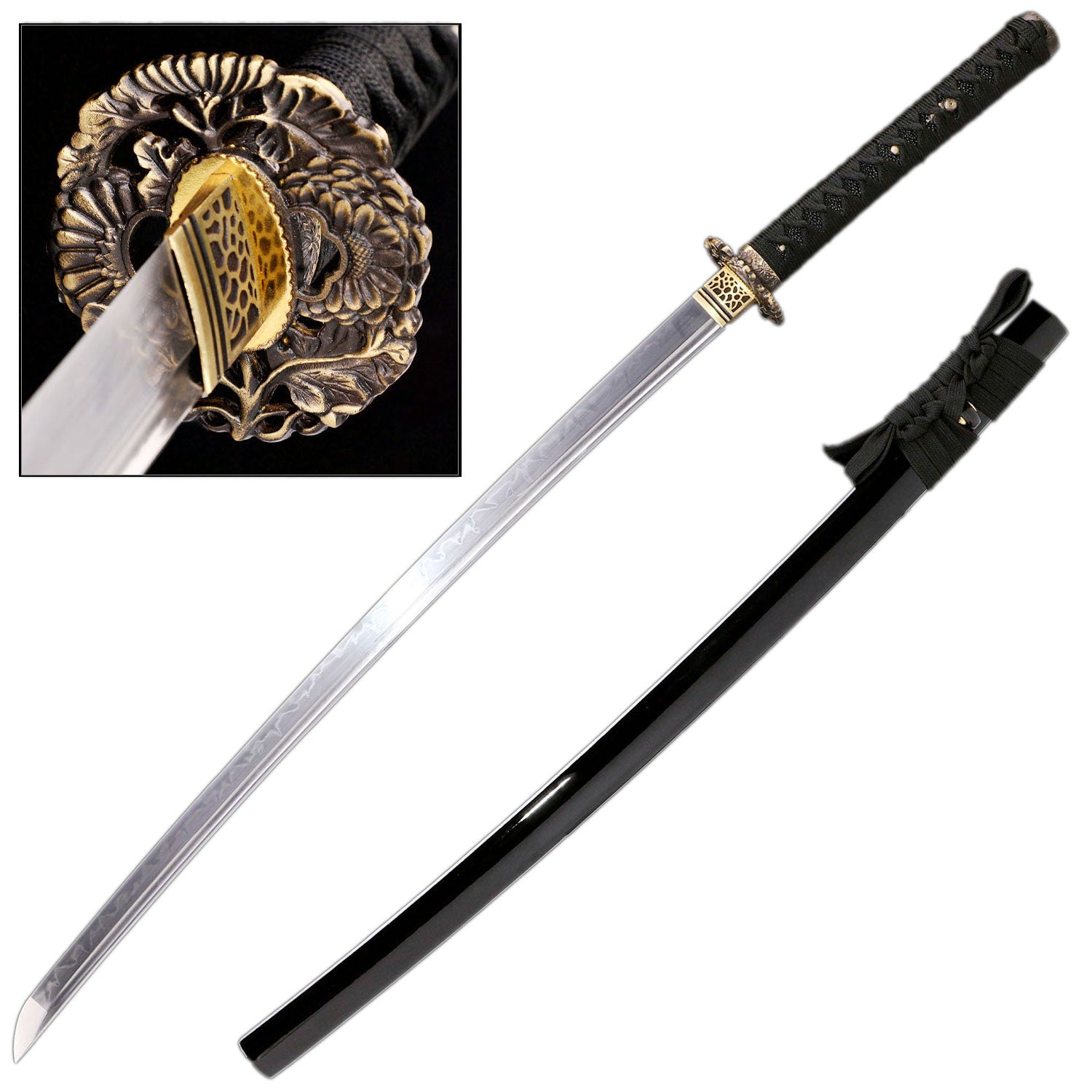 T8 High Carbon Steel Clay Tempered Handmade Black Katana Samurai Sword - TOPHATTER'S ARMORY DEALS Collectible Weapons - Tophatter Daily Deals