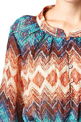 Women's Brown & Teal Geo Stripe Belted Top Tops - Tophatter Daily Deals