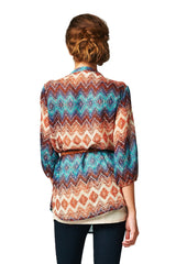 Women's Brown & Teal Geo Stripe Belted Top Tops - Tophatter Daily Deals