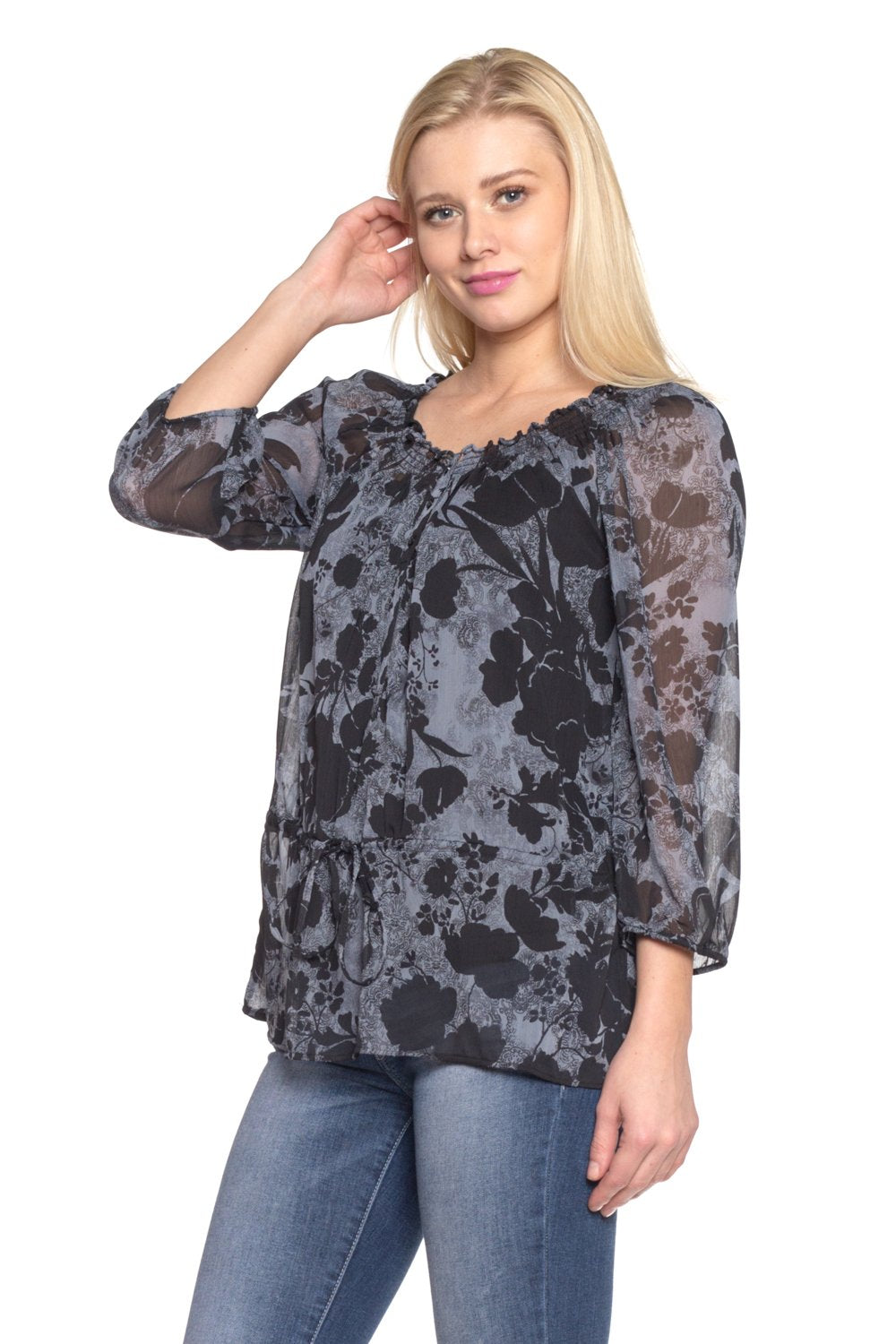 Women's Floral Printed Chiffon Button Front Top Tops - Tophatter Daily Deals