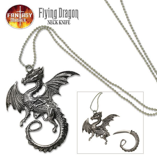 Fantasy Master Dragon Pendant Necklance Neck Knife With Chain - Tophatter's Army Products & Self Defense Collectible Weapons - Tophatter Daily Deals