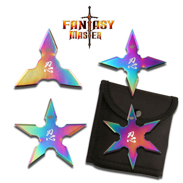 4 PC Set Rainbow Ninja Throwing Stars Anime Shuriken Knife Blade - TOPHATTER'S ARMORY DEALS Collectible Weapons - Tophatter Daily Deals