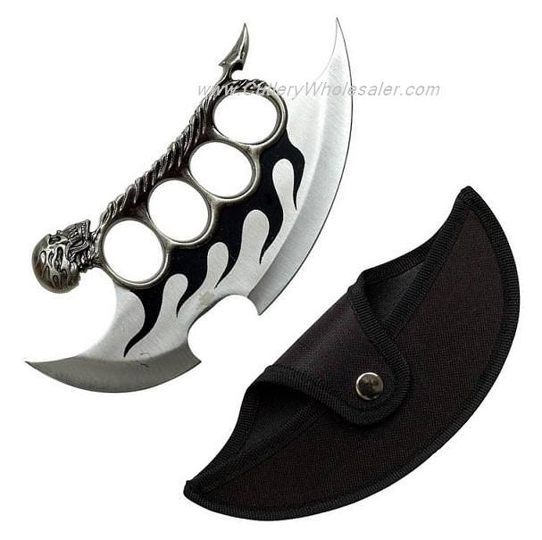 8 Inch Overall Flaming Skull Knuckle Knife Collectible Weapons - Tophatter Daily Deals