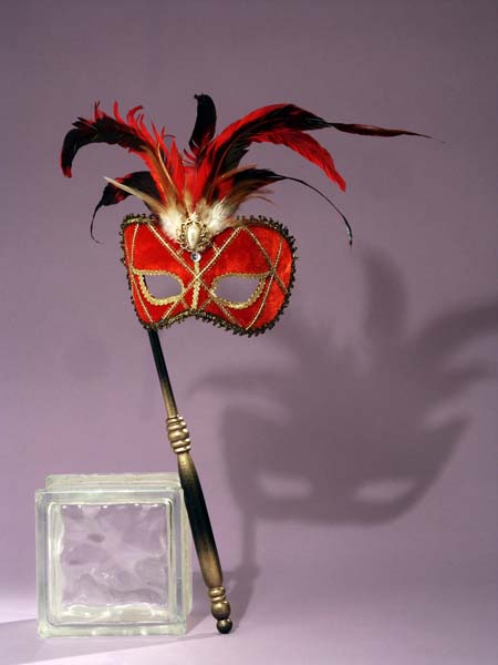Women's Red Venetian Mask with Stick Halloween Masks - Tophatter Daily Deals
