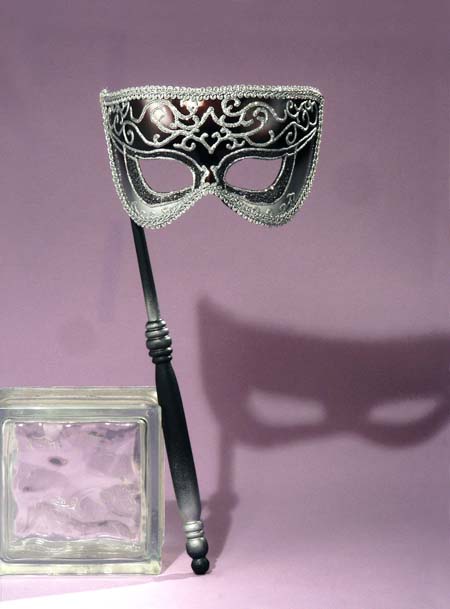 Women's Silver Venetian Mask with Stick Halloween Masks - Tophatter Daily Deals