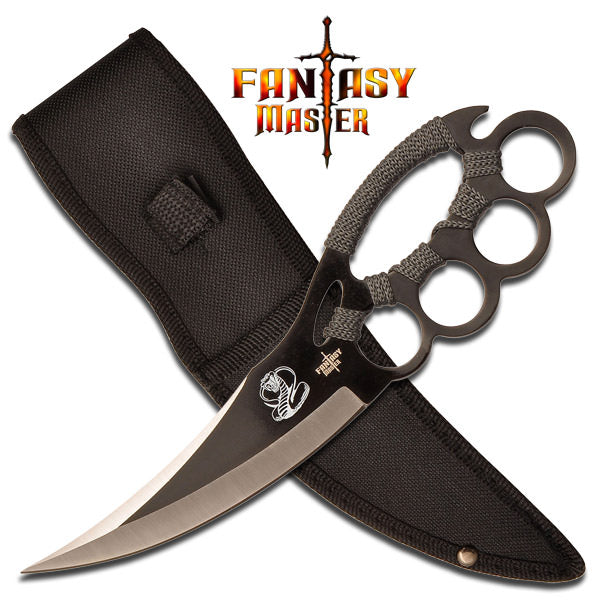Ninja Knuckle Fighter Cobra Knife - Grey Cord Wrapped Handle Collectible Weapons - Tophatter Daily Deals