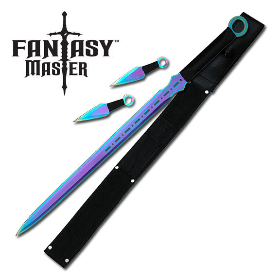 Titanium Ninja Sword With Set Of 2 Kunai Throwing Knives Combo Set With Back Belt Sheath - Tophatter's Army Products & Self Defense Collectible Weapons - Tophatter Daily Deals