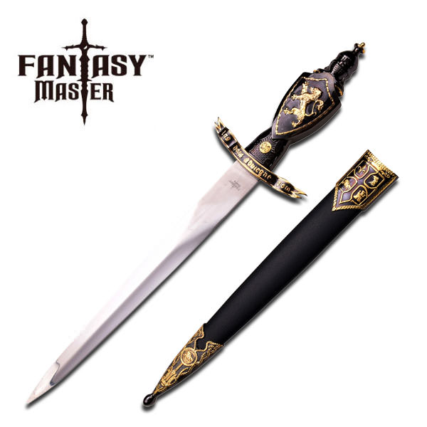Black & Gold Lion Coat of Arms Royal Dagger Knife with Scabbard - TOPHATTER'S ARMORY DEALS Collectible Weapons - Tophatter Daily Deals