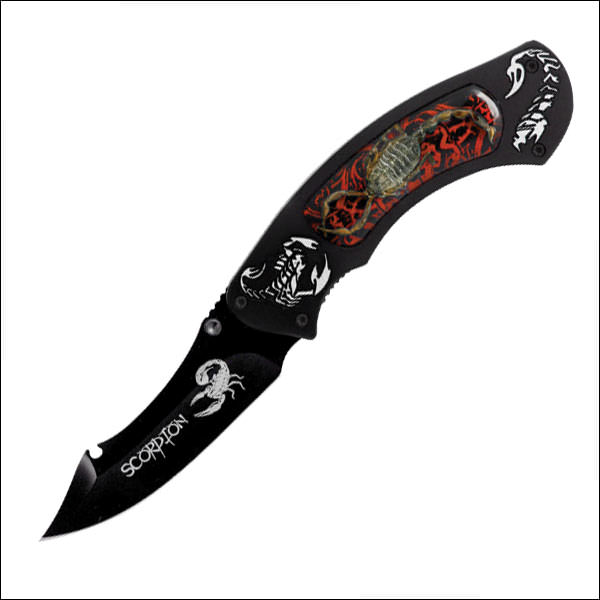 Real Scorpion Inlay Aluminum Handle Folding Pocket Knife - Tophatter's Guns'N'Weapons Store Collectible Weapons - Tophatter Daily Deals