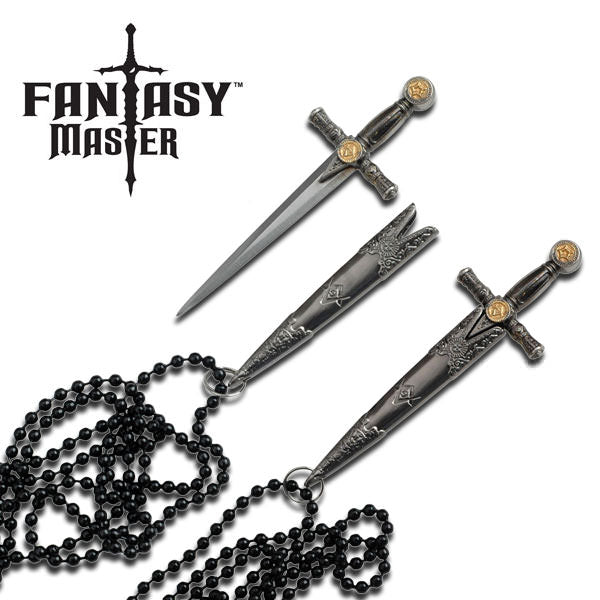 3.5" Overall Mini Masonic Sword Necklace With Hidden Knife Collectible Weapons - Tophatter Daily Deals