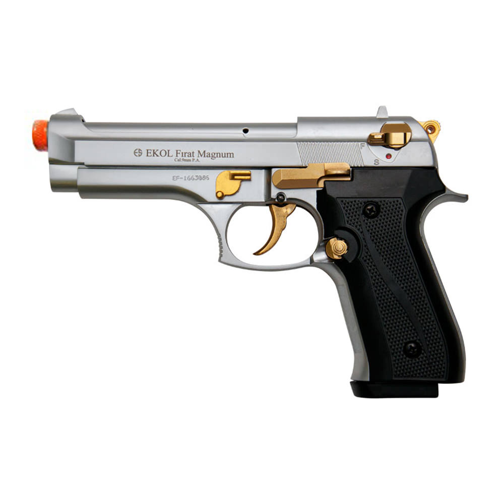 V92F Nickel Finish With Gold Fittings - Front Firing Blank Gun - TOPHATTER'S ARMORY DEALS Collectible Weapons - Tophatter Daily Deals