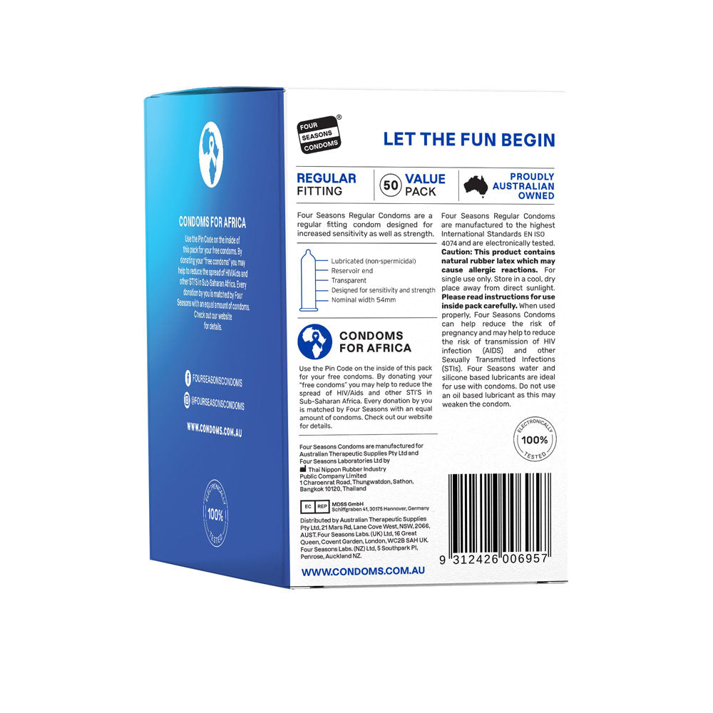 Four Seasons Regular Condoms – 54mm Lubricated Condoms 50 Pack > Essentials > Condoms - Tophatter Daily Deals