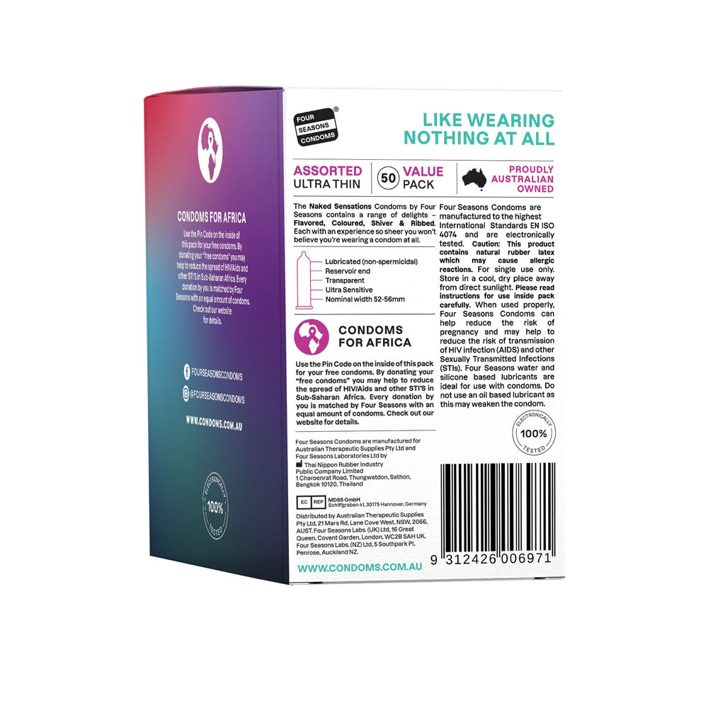 Four Seasons Naked Sensations – Ultra Sensitive Lubricated Condoms - Assorted 50 Pack > Essentials > Condoms - Tophatter Daily Deals