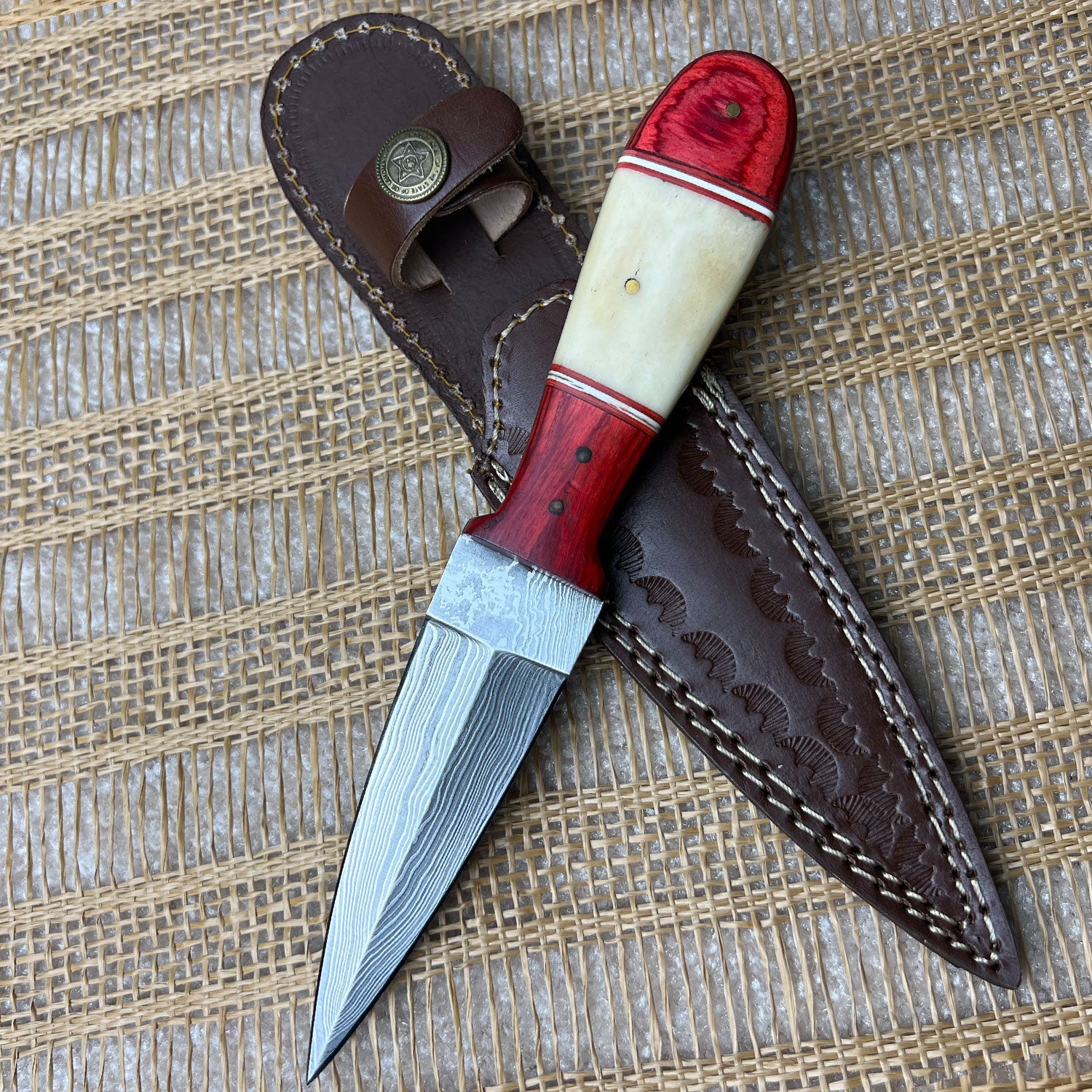 Damascus Steel Custom Handmade Double Edge Dagger Knife 8" - Tophatter's Guns'N'Weapons Store - FREE SHIPPING Collectible Weapons - Tophatter Daily Deals