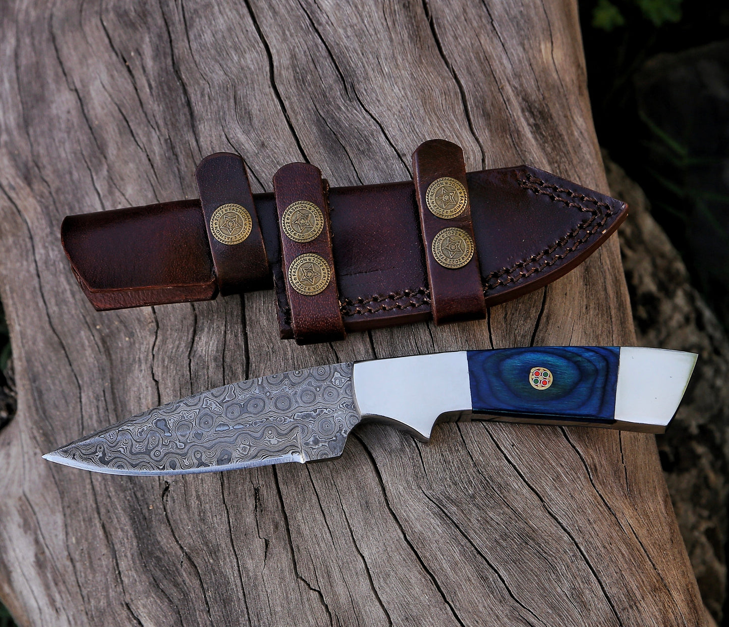 9" Damascus Steel Custom Handmade Exotic Wood Handle Hunting Skinning Knife - TOPHATTER'S ARMORY DEALS Collectible Weapons - Tophatter Daily Deals