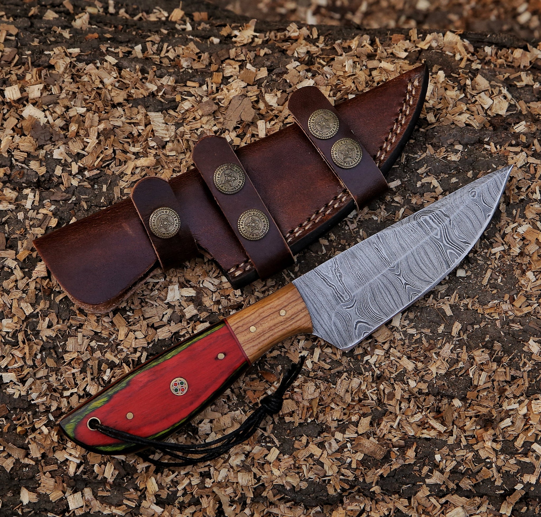 9.75" Damascus Steel Custom Handmade Hunting Skinning Knife - TOPHATTER'S ARMORY DEALS Collectible Weapons - Tophatter Daily Deals