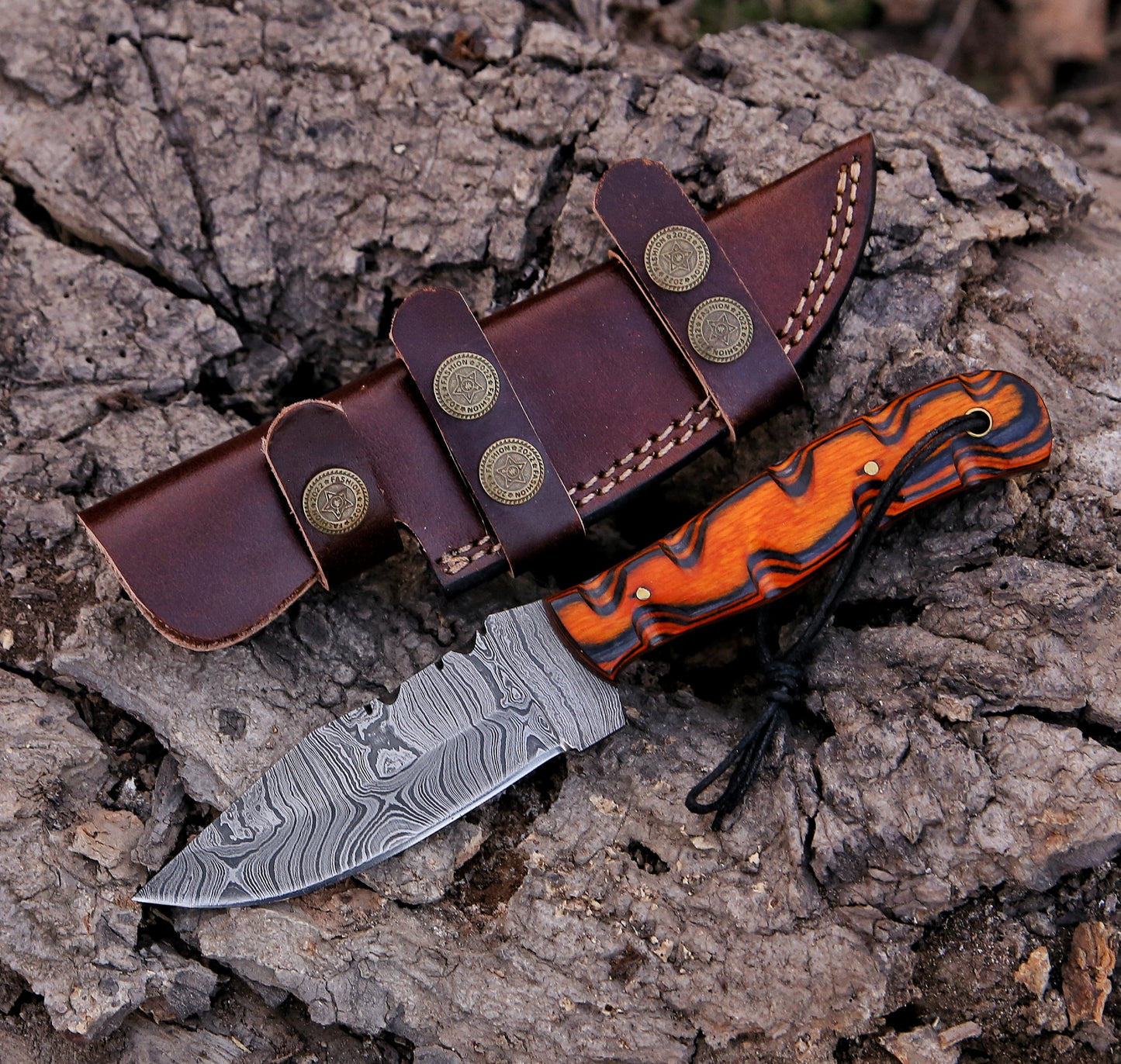 8.57" Damascus Steel Custom Handmade Exotic Wood Handle Hunting Skinning Knife - TOPHATTER'S ARMORY DEALS Collectible Weapons - Tophatter Daily Deals
