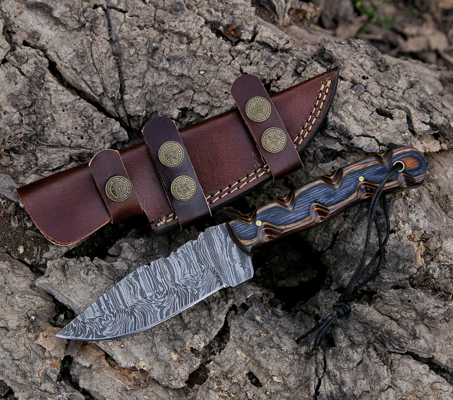 9.17" Damascus Steel Custom Handmade Exotic Wood Handle Hunting Skinning Knife - TOPHATTER'S ARMORY DEALS Collectible Weapons - Tophatter Daily Deals