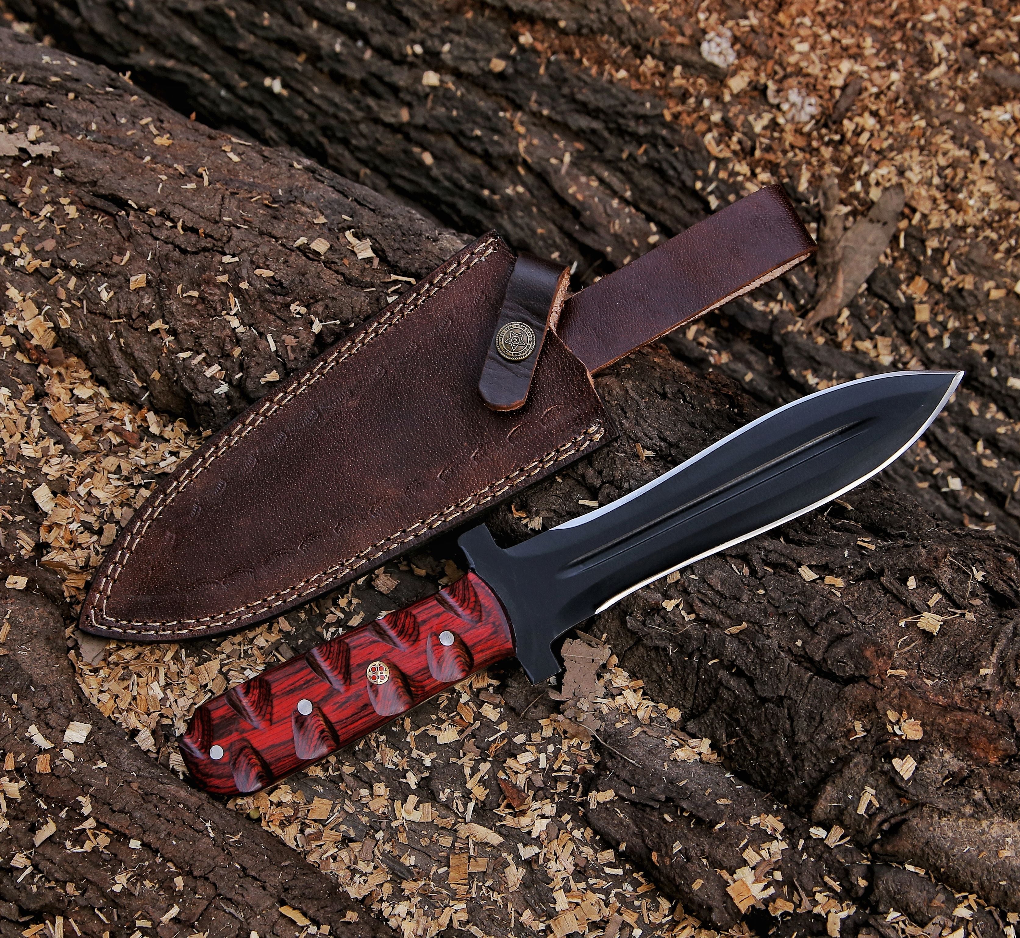 12.3" Hand Forged Combat Custom Handmade Hunting Dagger Knife - TOPHATTER'S ARMORY DEALS Collectible Weapons - Tophatter Daily Deals