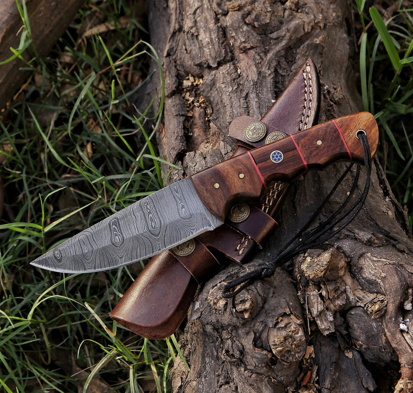 8.8" Damascus Steel Custom Handmade Hunting Skinning Knife - TOPHATTER'S ARMORY DEALS Collectible Weapons - Tophatter Daily Deals