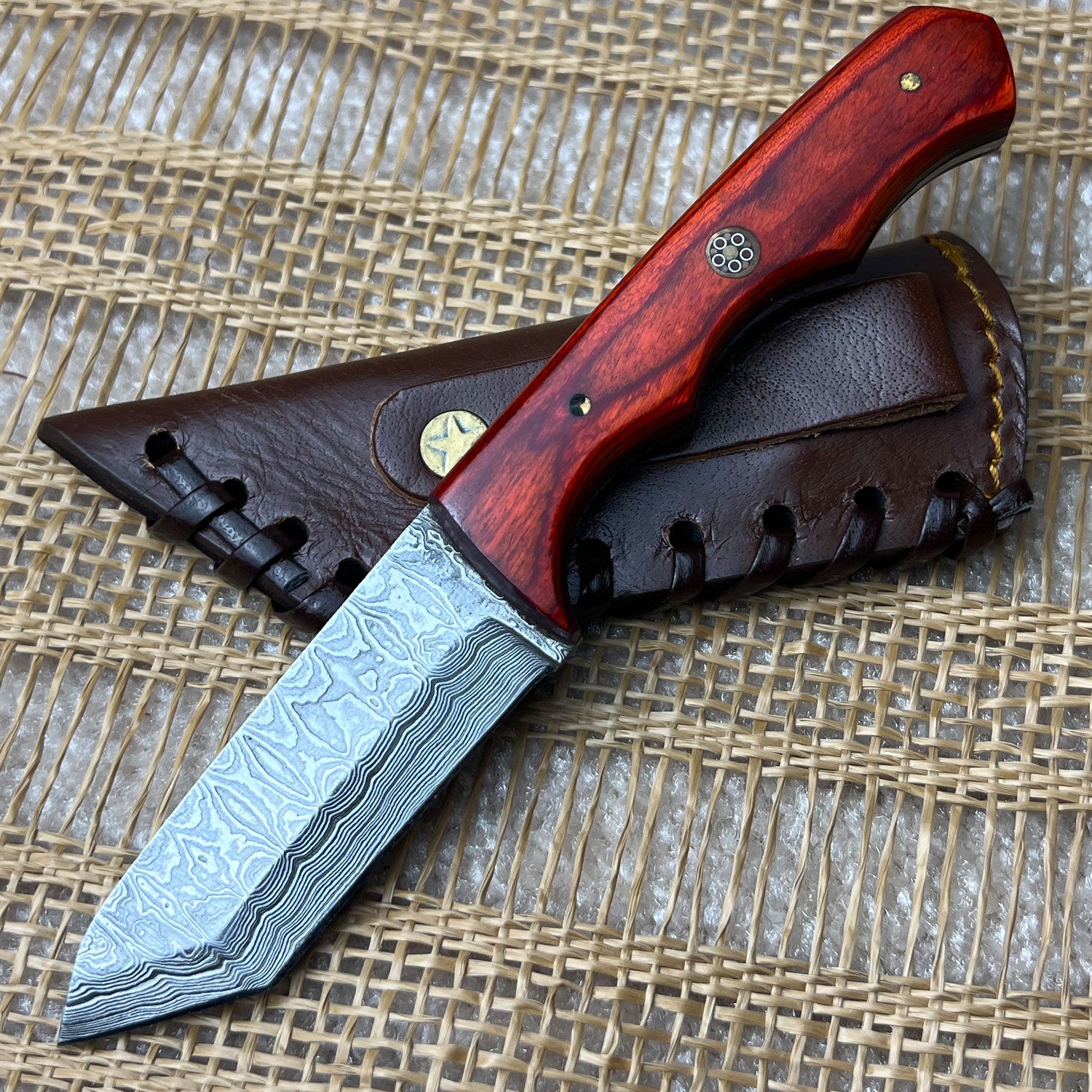 Damascus Steel Custom Handmade Hunting Tanto Knife 6.5" - Tophatter's Inc. Weapons Store Online Collectible Weapons - Tophatter Daily Deals