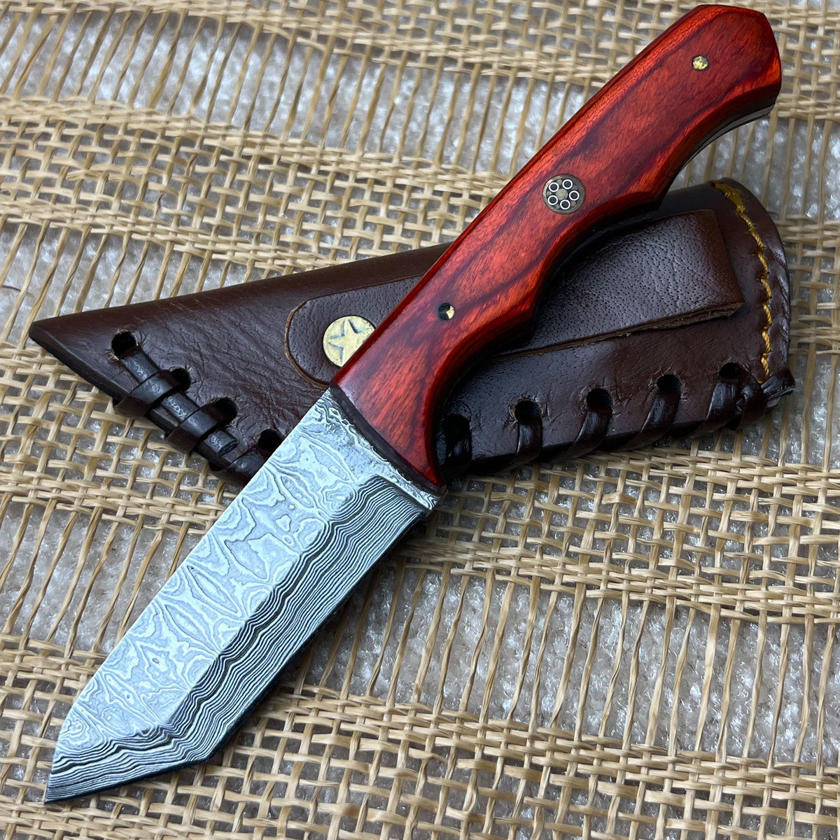 Damascus Steel Custom Handmade Hunting Tanto Knife 6.5" - Tophatter's Inc. Weapons Store Online Collectible Weapons - Tophatter Daily Deals